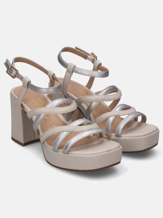 Cesena Beige & Silver Block Heels | BAGATT Sale