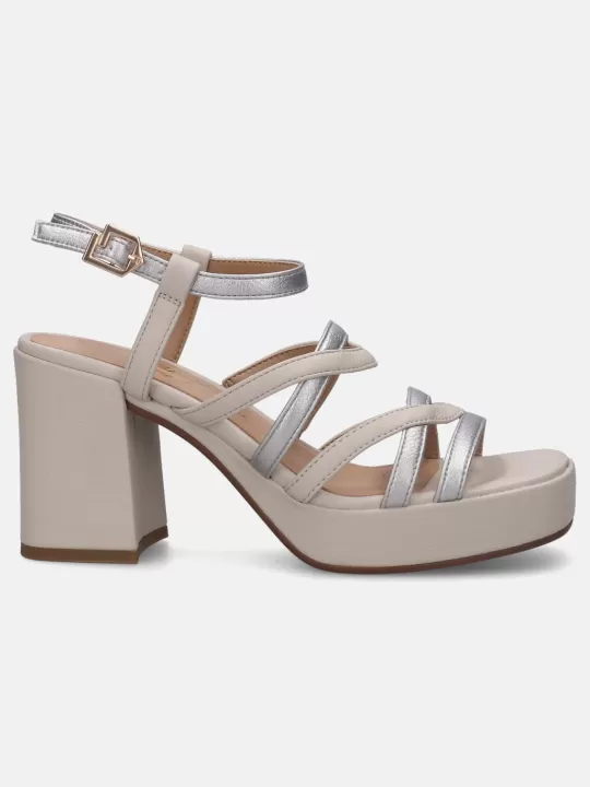 Cesena Beige & Silver Block Heels | BAGATT Sale