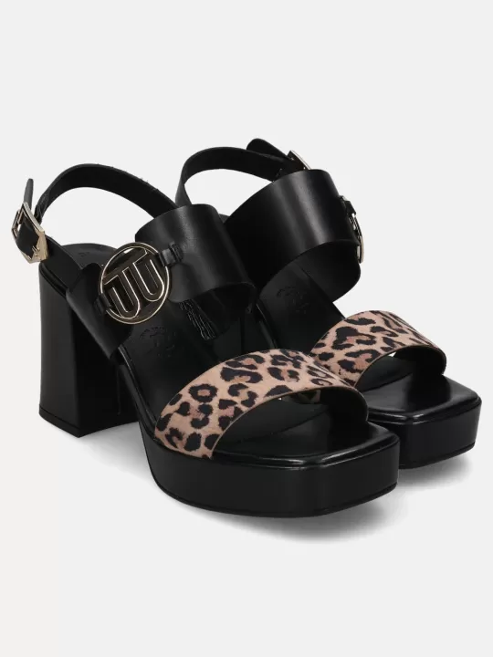 Cesena Black Animal Print Back Strap Heels | BAGATT Best