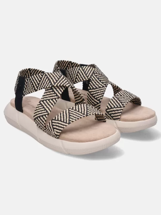 Jersey Black & Beige Flatform Sandals | BAGATT Hot