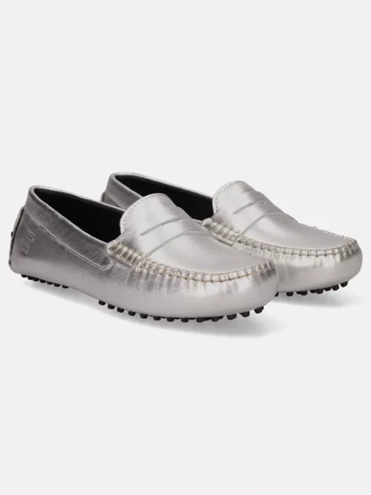 Lilly Silver Leather Driver Shoes | BAGATT Shop