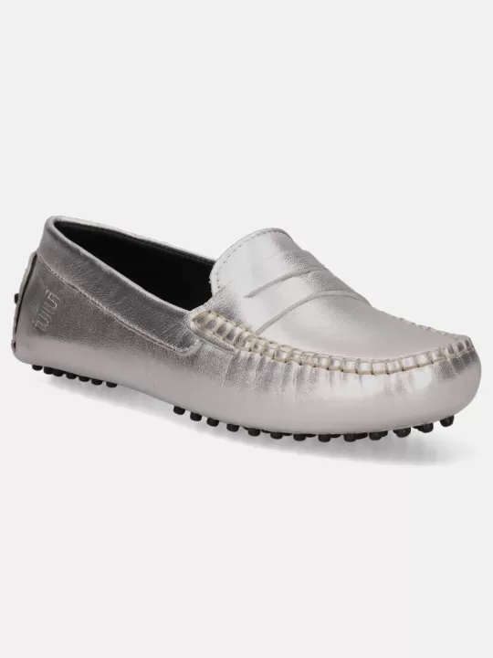 Lilly Silver Leather Driver Shoes | BAGATT Shop