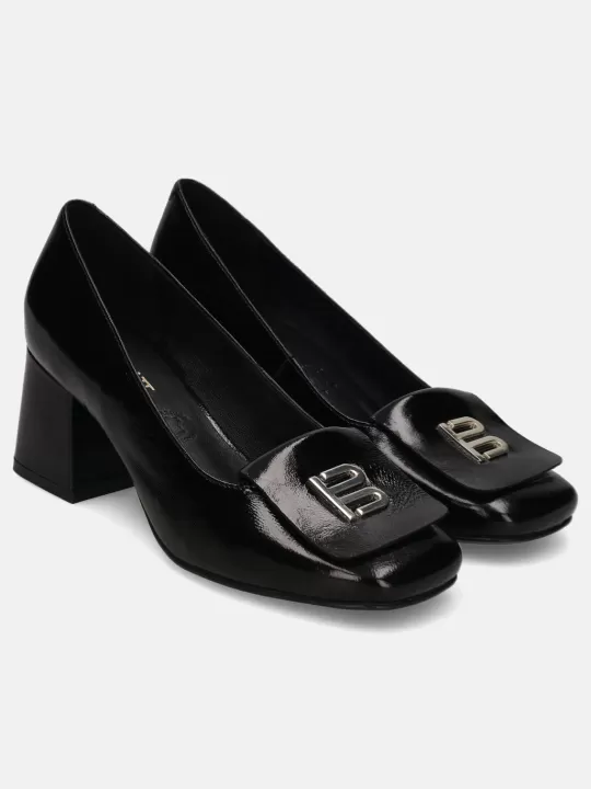 Sindy Black Leather Court Shoes | BAGATT Clearance